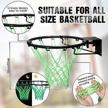 Jenaai 3 Pcs Glow Basketball Set, Includes Size 7 Glowing Basketball Light up Nightlight Net with Pump for Hoop Luminous Sports Gift Sports Prize Back to School