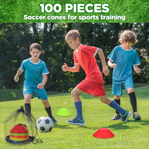 MAQUITA 100 Pcs Mini Soccer Cones for Agility Training, 5 Inch Sport Cones with Carry Bag - Football Practice Equipment