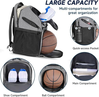 DEEGO Basketball Backpack 40L Large Capacity Sports Bag with Separate Ball&Shoes Compartment,Basketball Accessories Bags Fit Soccer,volleyball,Gifts For Men Using in Sports, Gym, Travel
