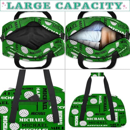 Custom Volleyball Gym Bag Duffel Bag for Women Men, Personalized Name Sport Bag Overnight Bags Customized Travel Weekender Bag, Dark Green - color: Dark Green