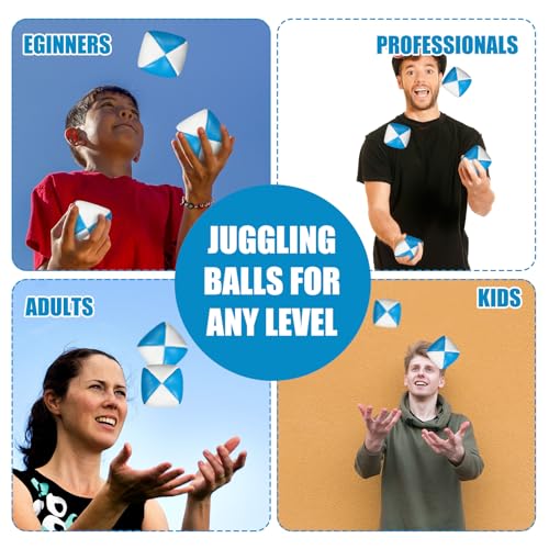 Patelai 6 Packs Juggling Balls Set for Beginners, Quality Mini Durable Juggle Ball Kit, Soft and Easy for Beginners Juggle (White Blue) - color: White Blue