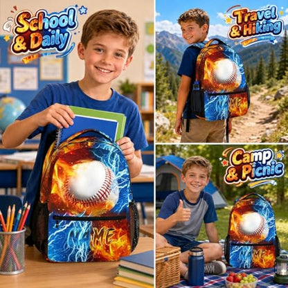 Backpack for Kids Boy Custom Baseball Bookbag for School Elementary Middle Primary, Personalized Student School Supplies - color: White