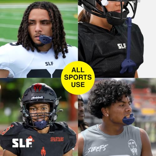 Football Lip Guard – Mouthpiece with Strap – Full Protection, Youth & Adult – Sleefs - color: Cross Navy Blue