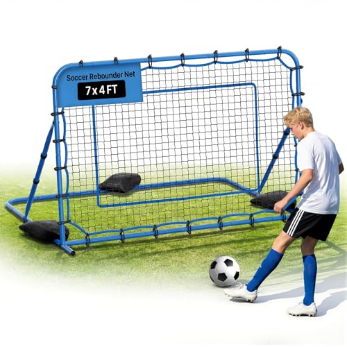 VEVOR Soccer Rebounder Net, Quick-Switch Angle Soccer Goal Rebounder for Control, Passing Practice, Heavy-Duty Iron Frame & PE Net, Easy Setup Ball Training Equipment for Teens&Adults - size: 7x4FT