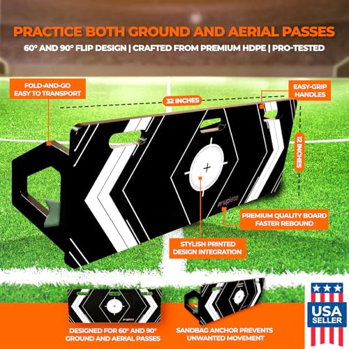 Portable Soccer Rebounder Board - Dual Angle Training Wall for Passing & Shooting - Large Surface Area - size: 32x12 Inch