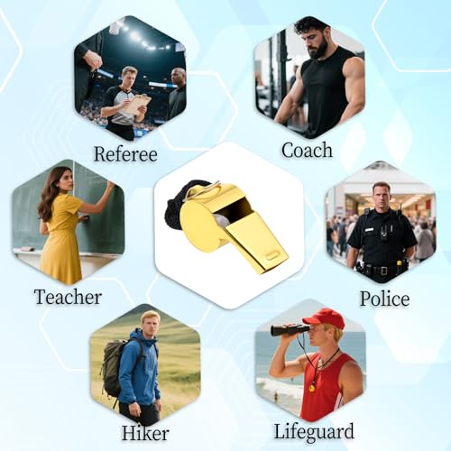 2 Pack Gold Whistle Stainless Steel with Lanyard Loud Crisp Sound Referee Coach Whistle Sports Whistles for Football Basketball Soccer School Referees Coaches Lifeguard Emergency
