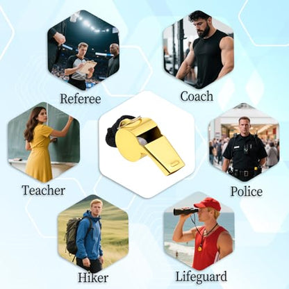 2 Pack Gold Whistle Stainless Steel with Lanyard Loud Crisp Sound Referee Coach Whistle Sports Whistles for Football Basketball Soccer School Referees Coaches Lifeguard Emergency