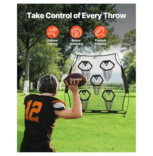 6 x 6 ft Football Trainer Throwing Net, Training Throwing Target Practice Net with 5 Target Pockets, Knotless Net Includes Straps and Portable Carry Case, Improve QB Throwing Accuracy, Black