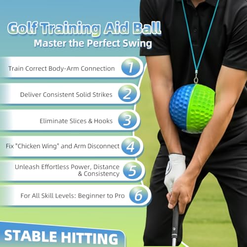 THEMARS Golf Swing Trainer, Golf Training Aid Ball - Soft PU Foam Forearm Connection Ball & Practice Equipment & Posture Correction | Fix Chicken Wing, Slicing & Scooping with Adjustable Lanyard - size: Large