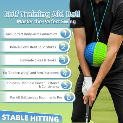 THEMARS Golf Swing Trainer, Golf Training Aid Ball - Soft PU Foam Forearm Connection Ball & Practice Equipment & Posture Correction | Fix Chicken Wing, Slicing & Scooping with Adjustable Lanyard