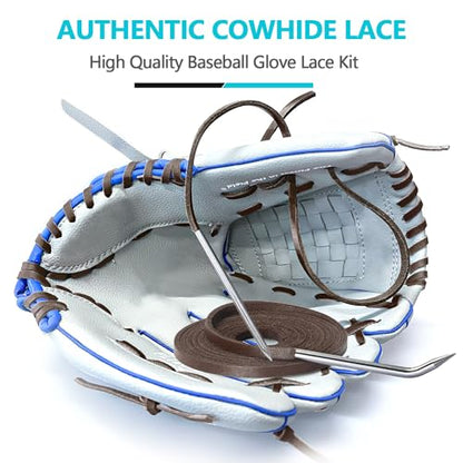 Baseball Glove Lace, Mitt Lace Repair Kit Softball 2 Leather Laces and 2 Lacing Needles for Catcher's Glove - color: Dark Brown