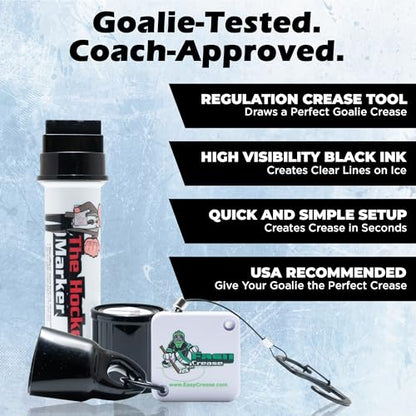 The Hockey Marker: Precision Hockey Training Aid for Coaches & Goalies, Ice-Safe Alignment Guide with Crease Protractor, Professional Black Marker for Regulation Goalie Crease Setup