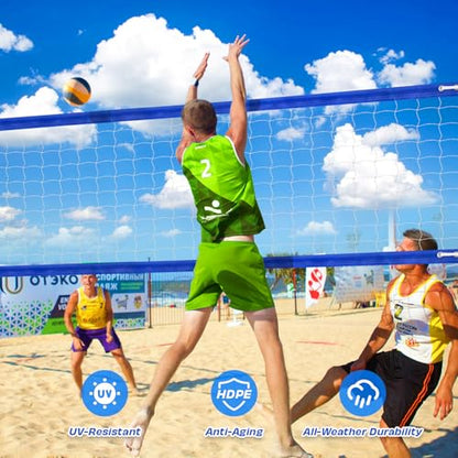 Professional Volleyball Net Outdoor Heavy Duty, All-Weather Durable,10 Grommets, Thickened Double-Sewing 600D Nylon Edges, Extended Aircraft Wire Rope, for Backyard Campus Beach Pool,32x3FT