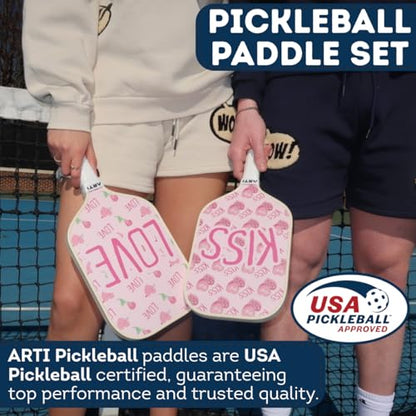 ARTI Pickleball Paddles Set of 2-USAPA Approved Fiberglass Surface Pickleball Set,2 Pickleball Rackets, 4 Balls and 1 Portable Carry Bag - color: Valentine