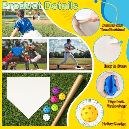 Mototo 7-Pieces Rubber Baseball Bases Set, 16 in Throw Down Home Plate with Plastic Practice Softballs Baseball Rubber Bases for Yard Backyard School Kickball Tball Field Batting Training - style: White, Multicolor Balls
