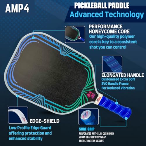 4Joy AMP4 Pickleball Paddle – T700 Carbon Fiber, Lightweight 7.5 oz, Wide Face for Control, 14mm Core, Beginner to Low-Intermediate - USAP Approved - style: Retro