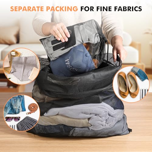 2 Pack Mesh Laundry Bags - Large & Small Heavy Duty Mesh Laundry Bag with Drawstring, Wash Bags for Travel, College, Dorms, Sports, Family, Black - color: Black