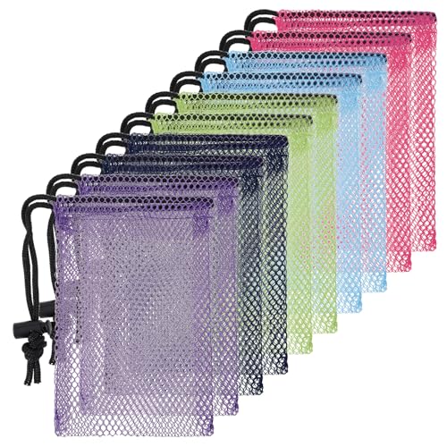 10 Pcs Drawstring Mesh Bags Small Colorful Nylon Net Storage Bags 6 x 4 Inch Travel Stuff Tennis Ball Golf Organizing Bag with Cord Lock