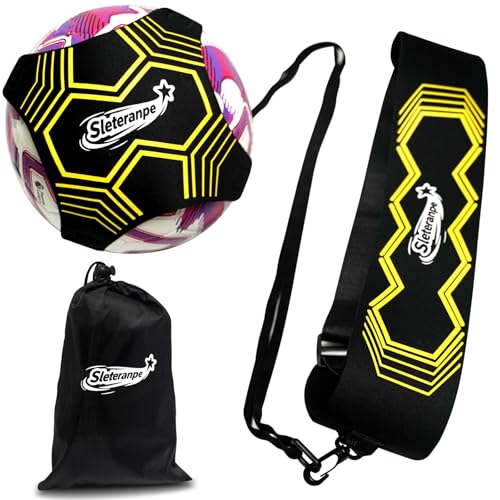 Football Kick Throw Solo Practice Training Aid - Adjustable Waist Belt for Kids & Adults with Elastic Cord, Perfect for Enhancing Ball Control Skills (Multiple Ball Sizes), Includes Storage Bag
