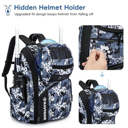 KAVIGOR Baseball Bag for Youth and Adult, Softball Bag 50L Large Capacity Holds 4 Bats, Equipment Backpack with Shoes Compartment