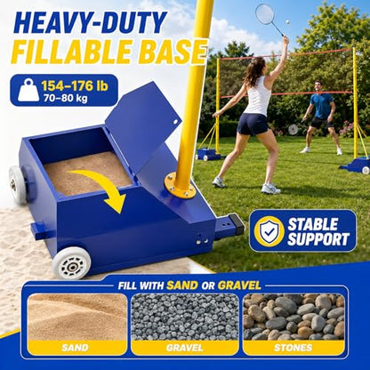 Volleyball Badminton Combo Net Set, Height Adjustable, Portable Outdoor Sports Net with Rolling Fillable Base, Steel Poles for Backyard Lawn Beach Gym
