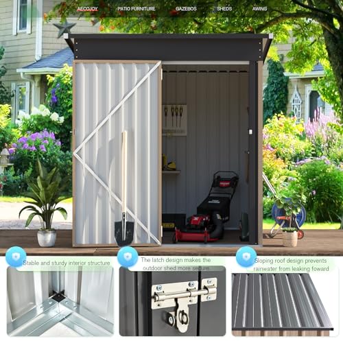 AECOJOY 5' x 3' Outdoor Storage Shed, Small 3x5 Metal Sheds & Outdoor Storage Clearance Steel Yard Shed kit with Lockable Door, Utility and Tool Storage Garden Shed for Backyard, Patio and Outside use