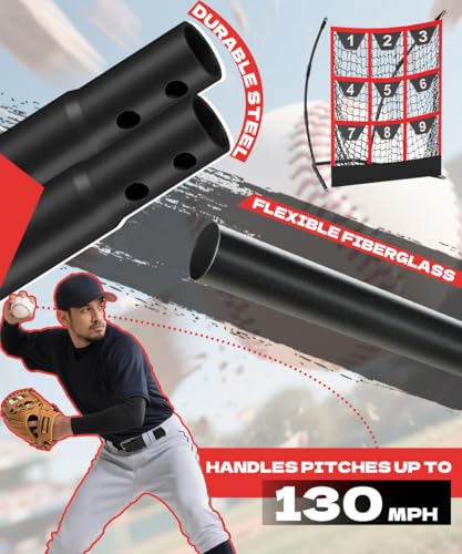 Queension 9 Hole Pitching Target Net with Strike Zone, Baseball Batting Net with Target Pockets, Pitching Net with Ground Stakes and Sandbags for Baseball Training - color: Black