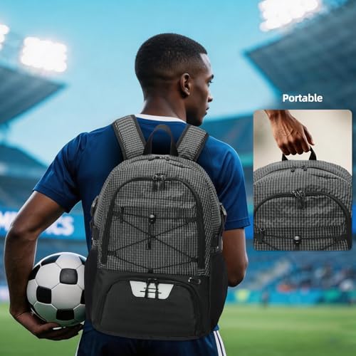 HUA ANGEL Basketball Backpack, Large Sports Bag with Separate Ball Holder & Shoe Compartment, Men/Women Gym Backpack for Basketball Soccer Volleyball - color: Black