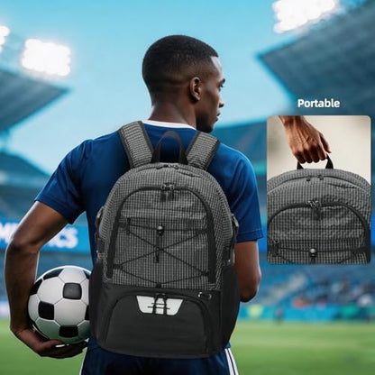 HUA ANGEL Basketball Backpack, Large Sports Bag with Separate Ball Holder & Shoe Compartment, Men/Women Gym Backpack for Basketball Soccer Volleyball - color: Black