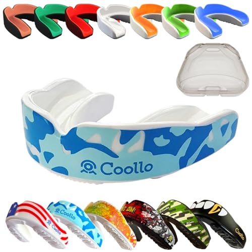 Boil and Bite Mouth Guard (Youth & Adult) Custom Fit Sport Mouthpiece for Football, Hockey, Rugby, Lacrosse,Boxing,MMA(Free Case Included) - color: Camo -Blue, size: Adult -Ages 11 & Above