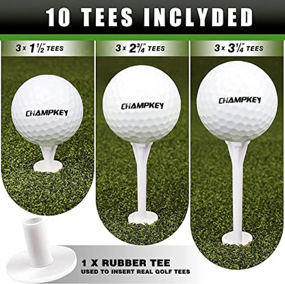 CHAMPKEY Premium Synthetic Turf Golf Hitting Mat | Heavy Duty Rubber Base Golf Practice Mat | Come with 1 Rubber Tee and 9 Plastic Tees - size: S (8.5" x 17"), style: PRO Version