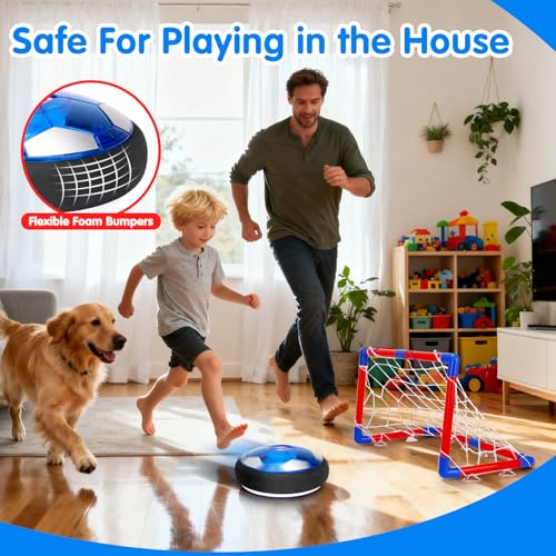 Qirptey 3 in 1 Hover Soccer Ball Toddler Hockey Set with LED Lights Indoor Toys for Kids Soccer Gift for Boys 6-8 8-12 Kids Sports Soccer Games 3 4 5 6 7 8 Year Old Boy Age 4-8 Birthday Gift