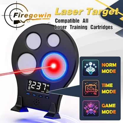 Laser Training Target - Indoor Dry Fire Shooting Target with 4-Zone Scoring Display, 3 Training Modes (Normal/Timer/Game), History Memory & Carry Case - for IIIA Laser Training Cartridges