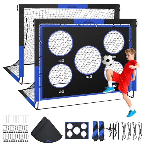 MoKo Soccer Goals for Backyard, Large Size Pop Up Goal Net with Target Panel, Portable Soccer Training Equipment for Kids Practice, Outdoor Sports Game - color: Black+Blue, style: 5*4ft-2 Pack