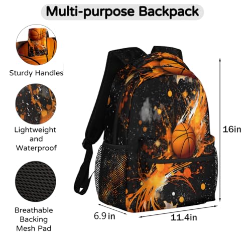 Kids School Backpack Abstract Art Painting Basketball Large Bookbag for Elementary Students Boys Girls Lightweight Travel Casual Daypack Water Resistant Outdoor Hiking Sport Rucksack - color: Abstract Art Painting Basketball