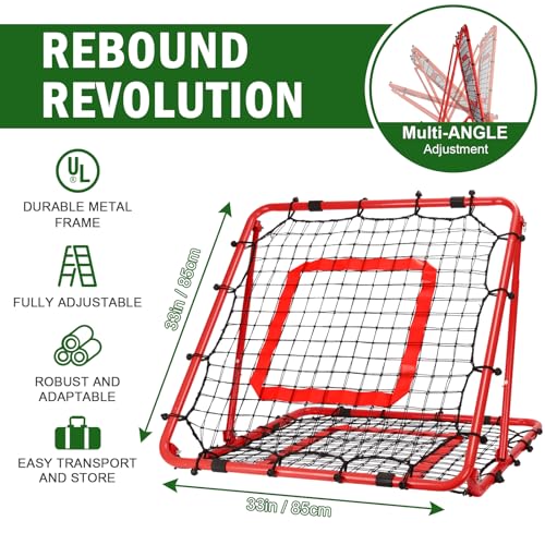 BaseGoal Baseball and Softball Rebounder Net,Baseball Rebounder,Volleyball Rebounder,Pitch Back Net,Multi-Sport Training Rebound Screen,with Pitching Target,Easy Adjustable Angles