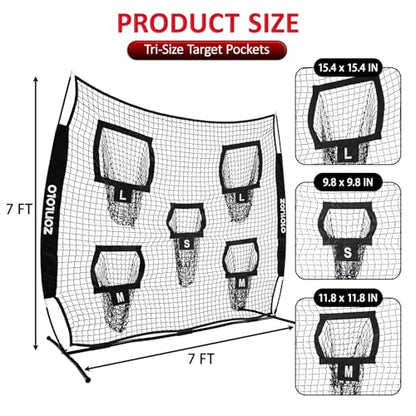 Zonlolo 7×7ft Football Throwing Net, Football Training Net,Target Practice with 5 Different Sized L/M/S Targets | Great for Quarterback | Includes Compact Carrying Bag - color: Black