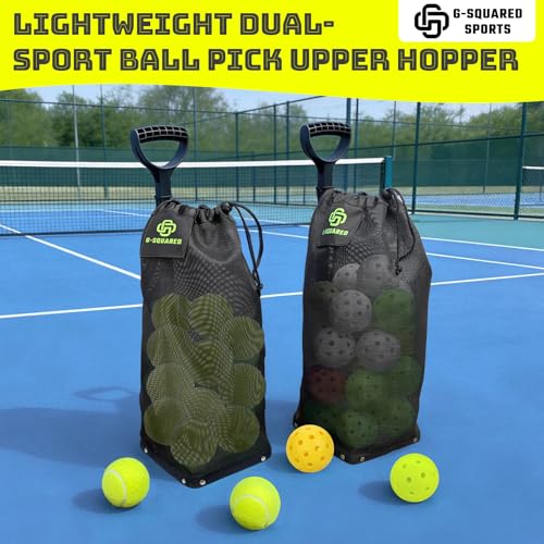 Lightweight Tennis Ball Hopper – Holds 50+ Tennis Balls or 40+ Pickleballs | Durable Steel Frame | Portable Adjustable Ball Picker for Hard Court, Clay, Grass - color: Black