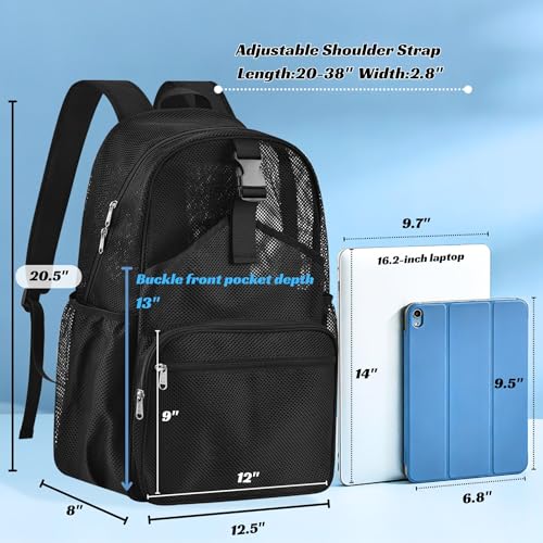 Metaverse Mesh Sports Backpack 20 Inch with Racket Holder for Men Women, Large Travel Gym Beach Backpack with Water Bottle Pockets, Breathable Comfort Shoulder Straps