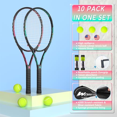 Pro Tennis Racket for Adults, 2 Player 27 inch Speed Tennis Racquet Acceptable for Beginner and Professional with 3 Tennis Balls, 2 Vibration Dampes, 2 Overgrips, Tennis Bag - color: 2 Pcs Black