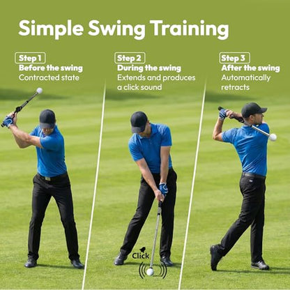 TOMUM Golf Swing Retractable Trainer - Click Stick Grip Trainer for Swing Speed Tempo Rhythm & Strength Practice - Right Handed Portable Golf Training Aid Club with Click Sound for Indoor Outdoor
