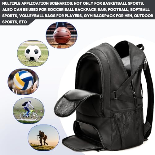 Basketball Bag Backpack, Large Capacity Sports Equipment Bags for Basketball, Soccer, and Volleyball. - color: black