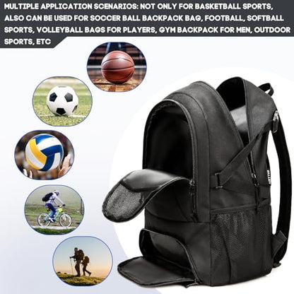 Basketball Bag Backpack, Large Capacity Sports Equipment Bags for Basketball, Soccer, and Volleyball. - color: black
