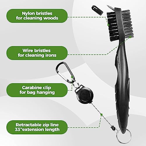 ATTRACTIVE Golf Towels, Microfiber Waffle Pattern Towels - Golf Club Brush with Cleaning (2 Green Towel+Black Brush) - color: Green