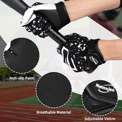 Youth Baseball Batting Gloves, Super Grip Kids Teeball & Softball Gloves for Boys & Girls - color: Black/White, size: Youth M/L(6in-6.5in)