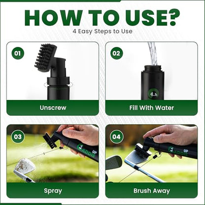 Golf Club Cleaner Brush with Water Spray - Heavy Duty Golf Brush and Groove Cleaner with Retractable Clip and 150ml Water Capacity - Multi Use Groove Cleaning Tool for Clubs, Balls & Golf Accessories