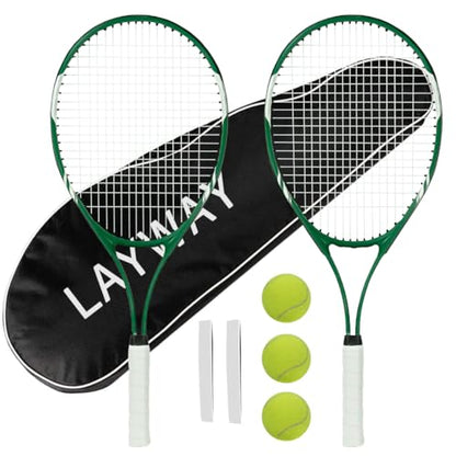 Tennis Rackets 2 Players Recreational for Beginners,Pre-Strung 27 Inch Light Adult Racquet Set for Women Men with Tennis Balls,Overgrips and Carry Bag