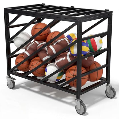 Generic Rolling Exercise Ball Holder with Wheels Basketball Holder with Lockable Lid for Gyms Schools Clubs Indoor and Outdoor