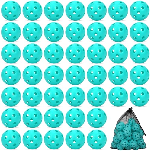 Coopay 12/50/100 Pack Plastic Baseballs Practice Training Balls Lightweight Hollow Softballs with a Drawstring Bag for Hitting Pitching Batting Training Indoor Outdoor Sport - color: Sky Blue, style: 50 Pack