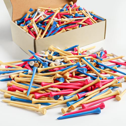 FINGER TEN Bamboo Golf Tees Wood 1 1/2 2 3/4 3 1/4 Inch Wooden Short Long Tee Color Bulk 250/500/1000/2000 Count for Men Women Kids in Red Pink USA Flag - color: Mixed, size: 250 Count( 3 1/4 Inch)